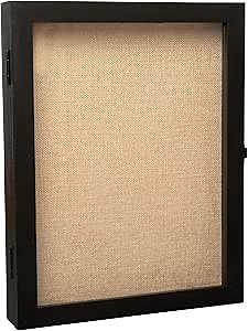 Flash Furniture Peyton Shadow Box Display Case, Solid Pine Wood Frame, Powder Coated Latch and Hinges, Foam Back with Linen Liner, 8 Push Pins, 11x14, Black