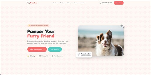 Pet Grooming Website Template, Dog Grooming Landing Page, Pet Salon Website, Tailwind CSS, Fun Playful Design, Responsive One Page, Dog Spa - Etsy