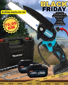💥NOVO,NOVO !! S ULJEM MAKITA PILA💥 💥AKCIJA aku pila PODMAZIVANJE !! 💥 ⛔ MAKITA AKU PILA 88 V - AUTOMATSKO PODMAZIVANJE - MAČ 20 cm ⛔ 🔴 Cijena 79,99 KM 🔴 ➡️ Dostava 10.00 KM ⬅️ ❌ MOGUĆNOST KUPOVINE POSEBNO MAČ I LANAC ❌ ❌Novi model sa automatskim PODMAZIVANJEM sa jačim i kvalitetnijim baterijama ❌ Za jednostavno i brzo rezanje. Piljenje moguće blizu rubova i u skučenim prostorima zbog novog dizajna, npr. za čisti rez grana blizu debla ili skraćivanje postavljenih letvi i greda. Litij-ionska