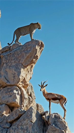 Mountain Gazelle Doesn’t Realize the Leopard Has Already Reached Close to Hunt It 🐆🏔️ #Shorts