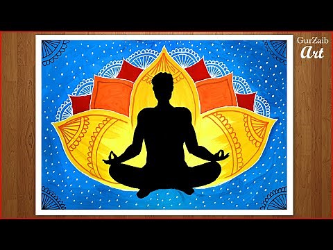 How to draw Yoga day drawing || International Day of Yoga poster painting art - (easy) step by step