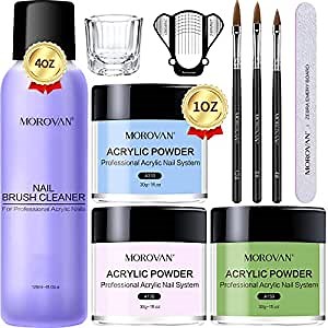 Morovan Acrylic Nail Kit - 3 Colors Acrylic Powder Set Professional Acrylic Nail Powder Polymer for Beginner with Everything Nail Brush Nail Form DIY Nail Extension Carving