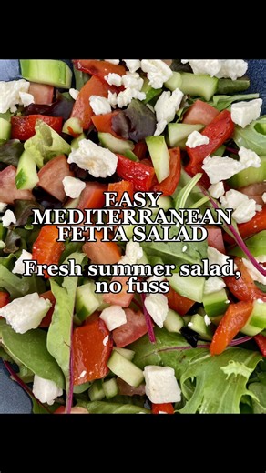 A meal for one or a salad for four 🌿 This easy Mediterranean Fetta Salad is fresh, simple and perfect for busy summer nights. Made with crisp veggies, sweet roasted capsicum and creamy @Fresco Cheese Fetta, it’s ideal for meal prep, quick lunches or effortless entertaining and goes perfectly with grilled chicken, fish or lamb. Ingredients • Baby spinach or mixed salad leaves • Lebanese cucumber • Tomato • Red capsicum (or marinated capsicum strips) • Fresco Fetta, cubed • Optional: olives, red 