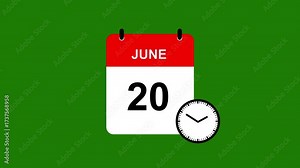 June 20 Calendar Date Icon Animation. Modern June 20 Calendar Symbol Animation with Date Change.