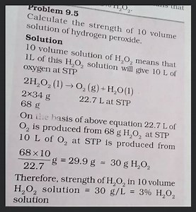 Problem 9.5 Calculate the strength of 10 volume solution of hyd... | Filo