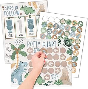 Hadley Designs Potty Training Chart for Toddlers Boys -10 Sticker Potty Chart for Toddlers Boys, 8.5x11" Potty Training Sticker Charts for Toilet Success, Dinosaur Toddler Reward Chart for Kids