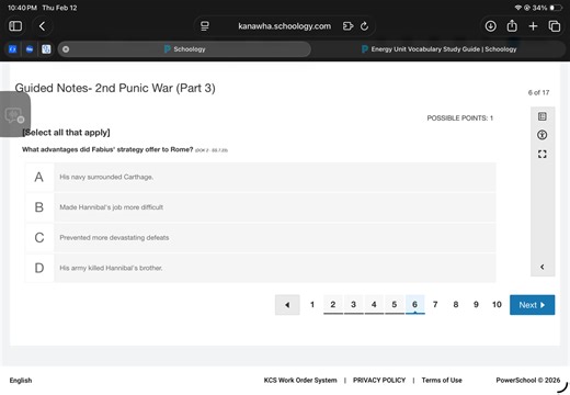 What advantages did Fabius' strategy offer to Rome? (Select all... | Filo