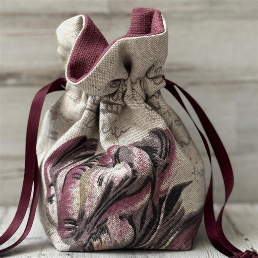 Lined and Box Pleated Vintage French Document Drawstring Bag - Etsy