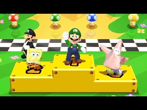 Mario Party 9 MiniGames - Green Mario Vs Dark Luigi Vs SpongeBob Vs Patrick Star
