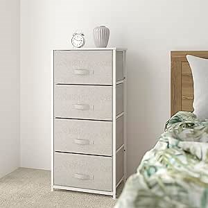 EMMA + OLIVER 4 Drawer Vertical Storage Dresser with White Wood Top & Gray Fabric Pull Drawers