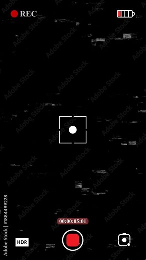 Vertical Record Screen Overlay – 4K Resolution Alpha Channel VHS Effect. Digital vertical recording screen with HDR camera, overlay phone interface, battery status indicator, and alpha channel