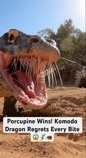 😱Komodo Dragon vs Porcupine – Instant Regret! 🦔🦎
