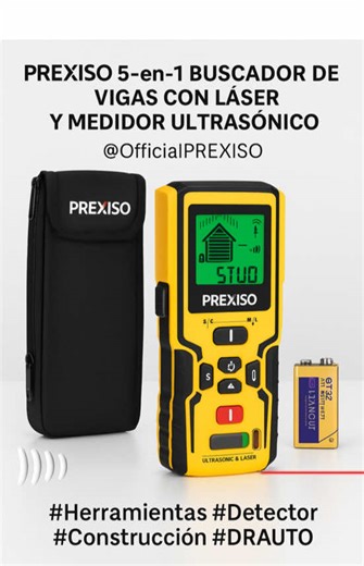 PREXISO 5-en-1 Buscador de vigas con láser y medidor ultrasónico @Offi...