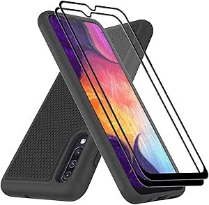 Dahkoiz for Samsung Galaxy A50 Case with Tempered Glass Screen Protector, Dual Layer Drop Protection Cover Protective Phone Case for Samsung Galaxy A50/A50S/A30S, Black