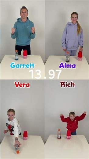 Who’s the fastest? Cup stack bottle flip #shorts