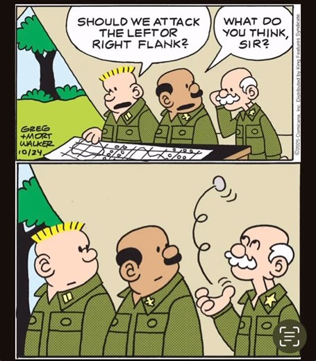 Greg Walker on Instagram: "So this is how it’s done? #kingfeatures #beetlebailey #mortwalkersbeetlebailey #newspapercomic #newspapercomicstrips #newspapercomicstrip #classiccomicsstrips #newspapercomicstrip #classiccomicsstrips #newspapercomics #newspapercomicstrip #classiccomicsstrips #kingfeaturessyndicate #armyhumor #gregwalker #decisions #cointoss #choice #choosing #militarystrategy"