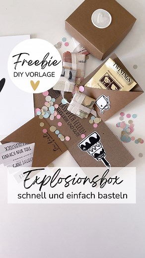 Stempel / DIY / Papier / Folie / 😊Ü-Box on Instagram: "GELDGESCHENK MIT WOW-EFFEKT - KREATIV VERPACKT wie Du diese Explosionsbox ganz einfach basteln kannst, zeige ich Dir hier. Sieht auf den ersten Blick aus wie eine schlichte kleine Box, ist aber ein Gelgeschenk mit Überraschungseffekt. Mit der kostenlosen Druckvorlage kannst Du kreativ werden und jede Seite mit unseren Stempeln, Siegeln, Verpackungszubehör individuell selbst gestalten und es zu einem persönlichen Geschenk machen. . &#