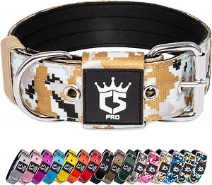 TSPRO Tactical Dog Collar 1.5 Inch Wide Dog Collar Strong Dog Collar Thick Dog Collar Heavy Duty Metal Buckle for 15.8-18.9 Inches Neck (Camo Khaki M)