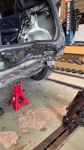 Crushed Rear End Pulled Back To Life! Frame Machine Magic 😱🔧 #shorts #bodyshop #framepull