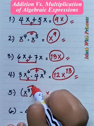 7K views · 388 reactions | Math Review: Addition and Multiplication of Algebraic Expressions #math #mathviral #mathematics #mathreview #mathvideo #mathwithprincess | Math with Princess | Facebook