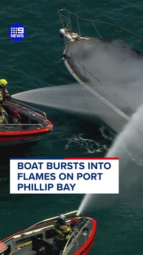A boat has sunk in Melbourne's Port Phillip Bay after it became engulfed in flames. More to come. #9News LATEST: https://nine.social/14Vp | 9 News Melbourne