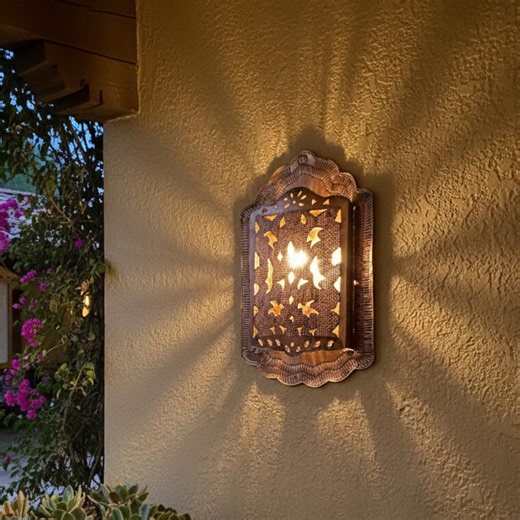 Spanish Tin Lighted Lamp Handmade Copper Wall Moroccan Sconce Rustic Hacienda Lighting Metal Boho Spanish Outdoor Indoor Decor Fixture - Etsy