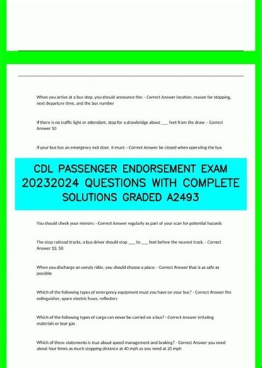 CDL PASSENGER ENDORSEMENT EXAM 20232024 QUESTIONS WITH COMPLETE SOLUTIONS GRADED A2493 video