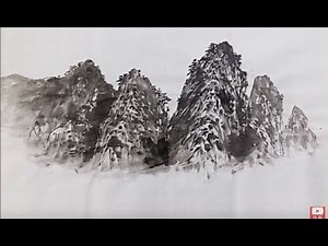 준법(皴法) 묵색 오 색 학습4 - 피마준(披麻皴)/ 피마준을 산봉우리 그리기 / 묵색은 5색 농담으로 구분. "한국화 - 산수화 부분"