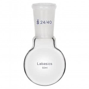 Labasics Glass Round Bottom Flask, Borosilicate Glass Heavy Wall Short Neck Round Bottom Flask RBF Single Neck Flask with 24/40 Standard Taper Outer Joint, 50 ml