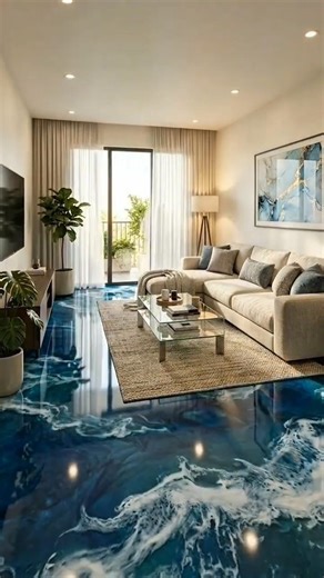 Ocean Wave Epoxy Floor Transformation | Luxury Living Room Timelapse Build (Ultra Realistic 8K)