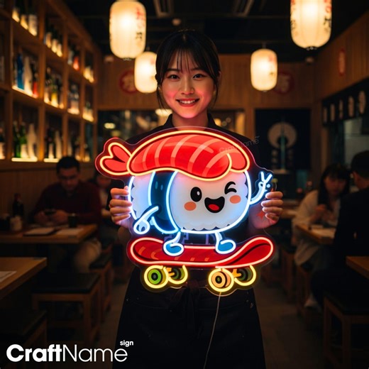 Sushi Skateboard Neon Sign, Asian Cuisine LED Wall Art for Sushi Bar or Japanese Restaurant Decor - Etsy