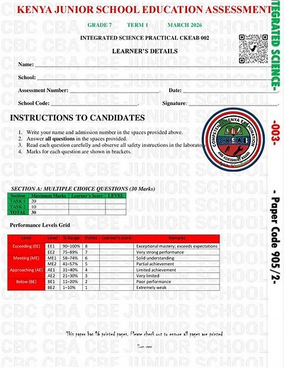 grade 9 integrated science paper 2 practical end of term 1 2026 exam with marking scheme 1 #cbe #cbc