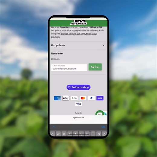 New Ag-Express Newsletter! 📬 We’re launching our brand-new newsletter designed especially for you, our valued customer in the agricultural world. You’ll find latest discounts, can’t-miss new arrivals, featured products, and much more to help you stay up to date without missing a thing. Sign up in just a few seconds: go to our website, scroll all the way down, enter your email address, and click on Sign Up. It’s quick and easy! Sign up here : https://agexpress.ca/ | Ag-Express