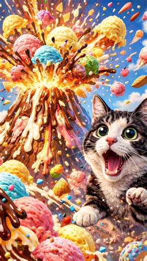 GIANT ICE CREAM VOLCANO ERUPTION 🍦🌋 #ai #cat #funnycat