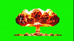 atomic bomb explosion effect on green screen, explosion of a nuclear bomb. nuclear explosion on green background. big explosion isolated. realistic nuclear explosion, Motion animation of atomic bomb