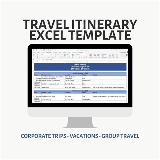 Travel Itinerary Excel Template | Trip Planner Spreadsheet for Vacations, Business & Corporate Travel - Etsy Australia