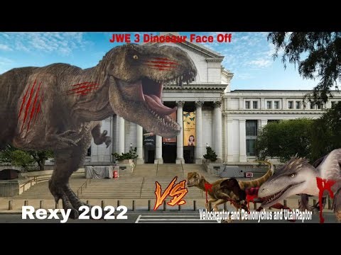 JWE 3 Dinosaur Face Off Rexy 2022 vs Velociraptor 1993 and Deinonychus and UtahRaptor 2026