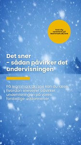 ❄️Det sner - sådan påvirker det undervisningen På learnmark.dk/sne kan du læse, hvordan snevejret påvirker undervisningen på vores forskellige uddannelser. Vi opfordrer også til, at eleverne tjekker Lectio, Studie eller Elevintra. | Learnmark Horsens