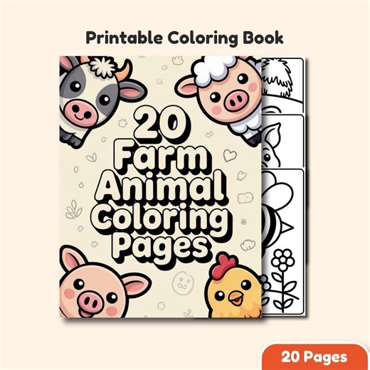 20 Farm Animal Coloring Pages for Kids, Printable PDF Coloring Book, Easy Toddler Activity - Etsy