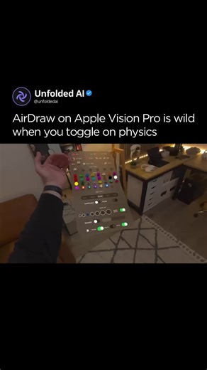 AI Unfolded | Artificial Intelligence on Instagram: "This is what happens when sketches stop being flat. AirDraw on Apple Vision Pro gets truly unreal the moment you turn on gravity. The lines you draw do not just sit there. They fall, swing, collide, and react like real objects inside your room. You can sketch a basketball hoop and watch balls drop straight through it, build chains that sway, or create slides and swings you can push and play with. It feels less like AR drawing and more like dro