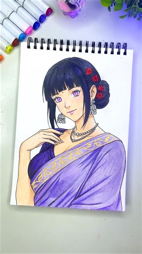 Draw Hinata In Saree💜✨| #shorts #animeart #hinata #new #drawing