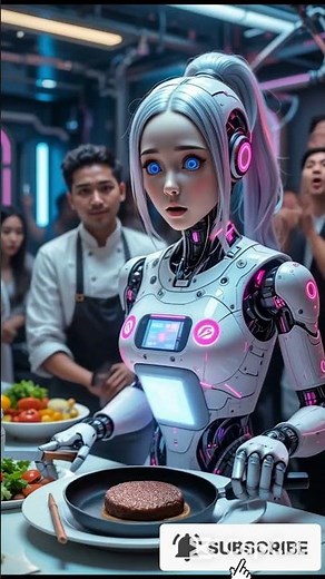 “Human vs Robot Cooking Challenge 🍔🔥#aiart #robot #humanoid