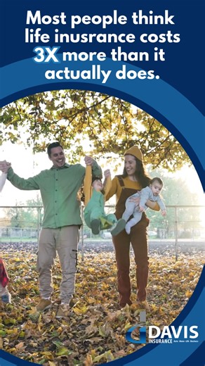 Most people think life insurance costs nearly 3× more than it actually does. It’s one of the biggest reasons families put it off — and one of the easiest misconceptions to fix. Life insurance is often more affordable than people expect, and can provide lasting peace of mind for the people who depend on you. At Davis Insurance, we make it simple to get the facts, compare options, and find a plan that truly fits your life and budget. | Davis Insurance | Facebook