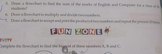 Draw a flowchart to find the sum of the marks of English and Co... | Filo