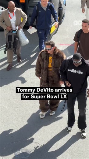 Tommy DeVito saved his biggest fit of the season for the Super Bowl. Video by @peter_youngjae #SuperBowl #SBLX | GQ Sports