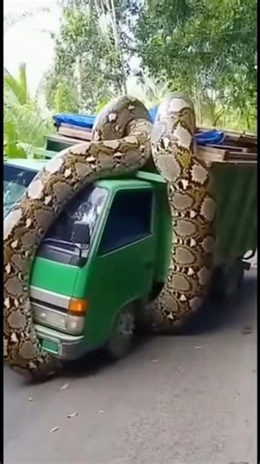 Giant Python Wrapped Around Truck in Village Road!