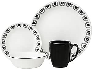 Corelle Livingware 16-Piece Dinnerware Set, Black Night, Black/White
