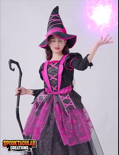 Joyfy Light Up Witch Costume Set for Girls, Starry Witch Dress with Broom Hat for Kids and Toddlers, Perfect for Halloween Party Dress-up Cosplay Age up to 3