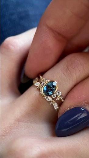 Blue Sapphire Bezel Snowdrift Engagement Ring