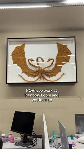 5K views · 99 reactions | Imagine having this dragon watch over you while you work  And yes, this is rubber bands! Made by one of our Loom Artists, Gabe (IG: gabe_stiles, TT: gabestiles01), who generously gifted this to the Rainbow Loom office. Thank you, Gabe! We love your creative spirit 朗 #rainbowloom #dragon #diycrafts #rubberbands #mural #sculpture | Rainbow Loom | Facebook